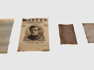 Antique Wanted Poster With Portrait Text And Old Tattered Papers 3d model