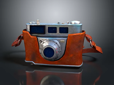 Vintage Classic Camera With Leather Strap And Retro Metal Body Design 3d model