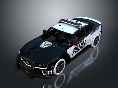 Modern Black And White Police Car With Roof Lights And POLICE Logo 3d model