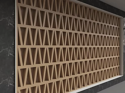Modern Wooden Feature Wall With Triangle Lattice Pattern And Natural Wood Tone Design 3d model