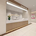 Elegant Nurse Station Interior With Reception Desk Marble Wall And Green Plant