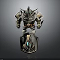 Armored Fantasy Warrior Character With Ornate Shield Blue Gem And Metal Armor Design