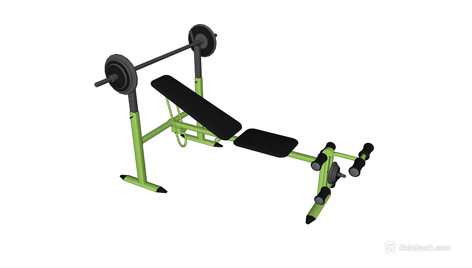 Green Adjustable Weight Bench And Barbell Set For Home Fitness Training 3d model 