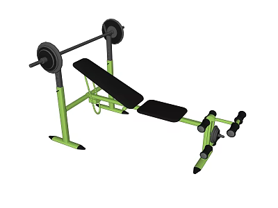 Green Adjustable Weight Bench And Barbell Set For Home Fitness Training 3d model