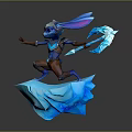Blue Rabbit Game Character In Armor With Ice Magic And Crystal Platform