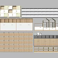 Various Wooden And White Storage Cabinets With Multiple Layers And Drawer Units