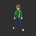 Cartoon Boy Character Wearing Green Jacket Blue Pants And Black Shoes Standing Pose