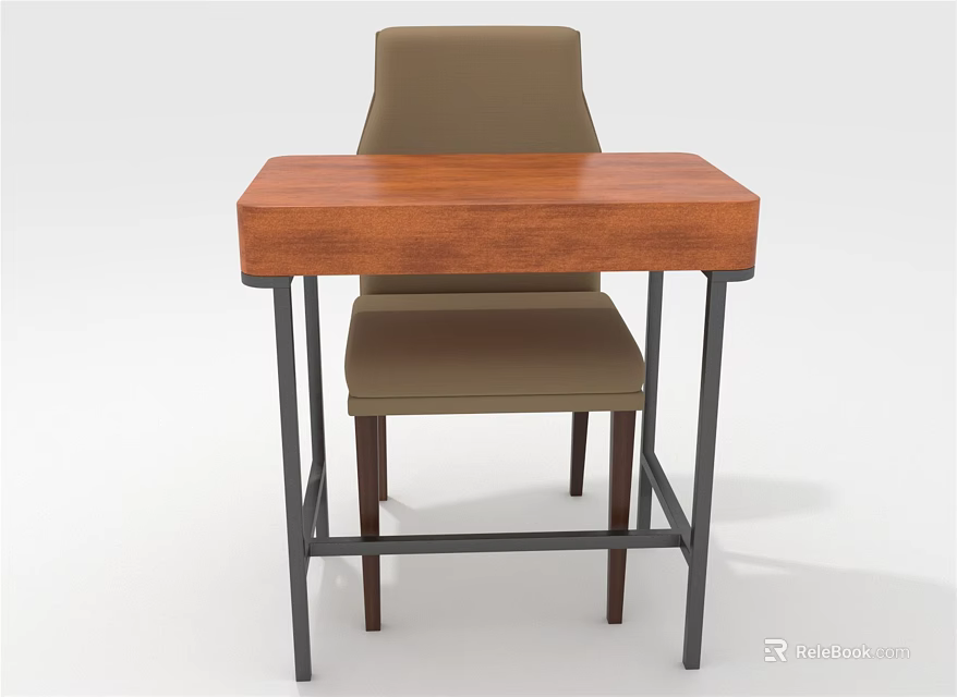 Home Office Furniture Set Wooden Desk With Metal Frame And Upholstered Chair 3d model 