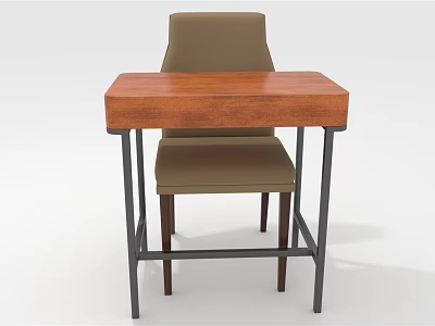 Home Office Furniture Set Wooden Desk With Metal Frame And Upholstered Chair 3d model