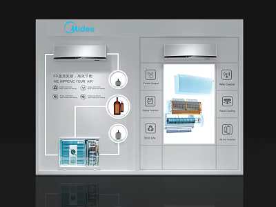 Midea Air Cooler Fan With Control Panel Function Icons And Internal Structure 3d model