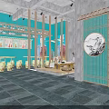 Traditional Modern Bubble Tea Shop Interior With Wooden Decor Green Plants And Round Stools