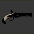 Vintage Double Barrel Pistol With Wooden Grip And Ornate Metal Design On Dark Reflective Surface