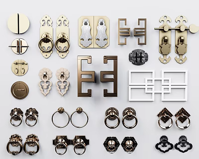 Various Decorative Handles with Different Designs and Metal Finishes for Furniture and Cabinet 3d model