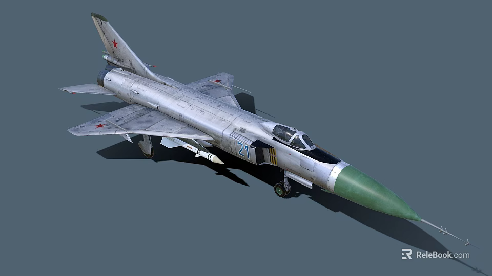 Soviet Military Fighter Jet With Green Nose Number 27 And Missiles On Wings 3d model 