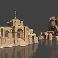 Ancient Stone Fortress Architecture with Tower Structures and Weathered Steps 3d model