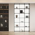 Modern Dark And White Bookcase With Glass Doors Open Shelves And Decorative Items