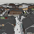 Traditional Modern Commercial Street With Tile Roofs Wooden Structures And Pedestrian Areas