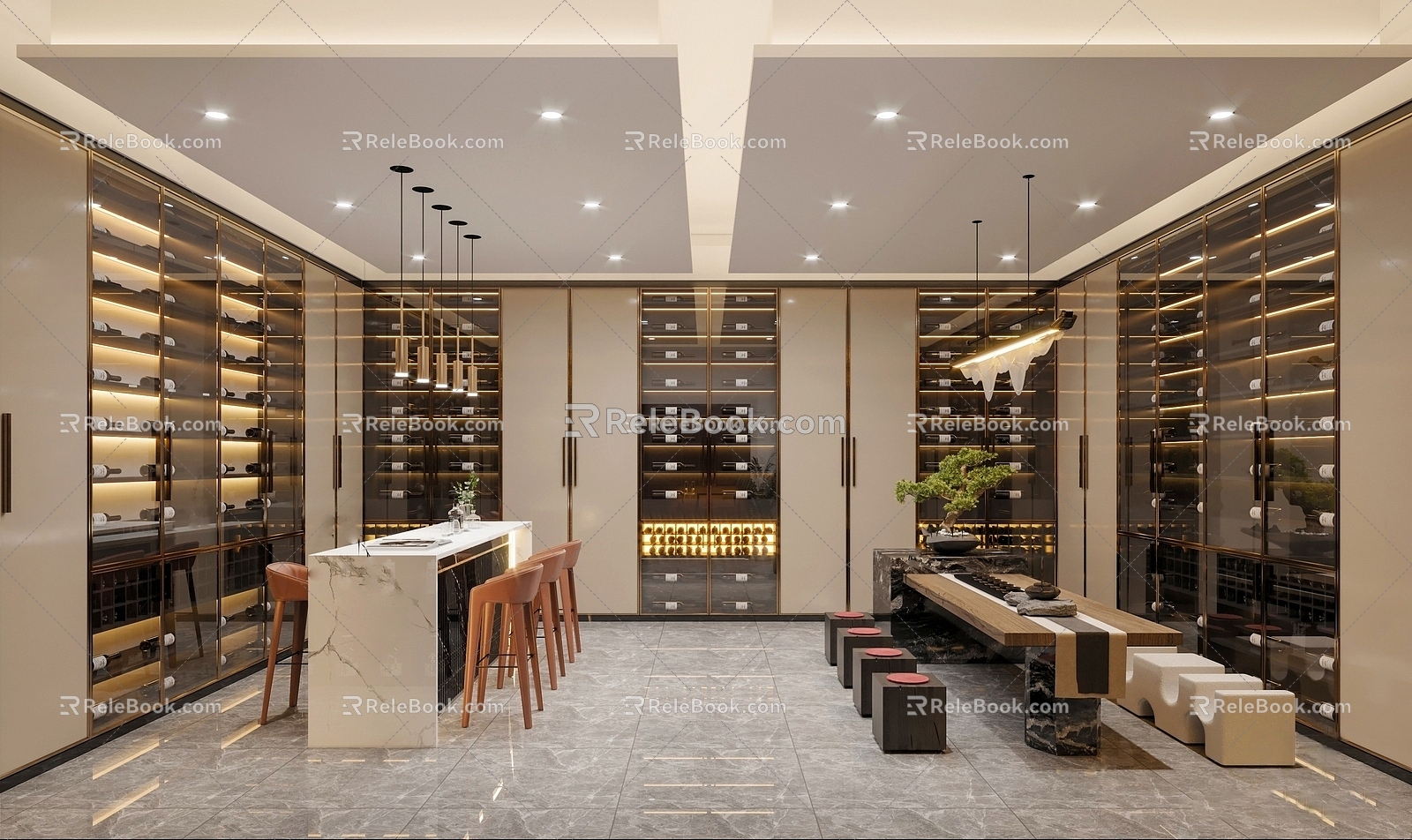 Modern Italian Wine Cellar American Vintage Wine Cellar Cigar Glass Wine Cabinet VIP Room Bar Negotiation Room 3d model