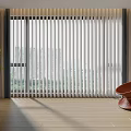 White Vertical Blinds In Modern Interior With City View Wooden Floor And Accent Chair