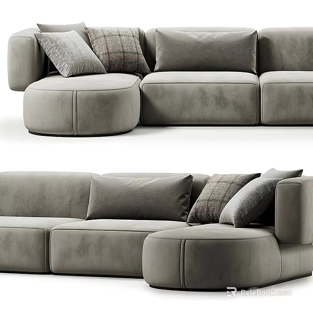 Modern Grey Sectional Sofa With Decorative Pillows And Soft Fabric Design 3d model