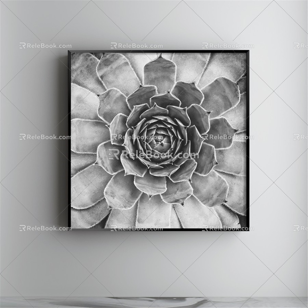 Modern Plant Painting Black and White Study Plant Flower Flower Decorative Painting 3d model