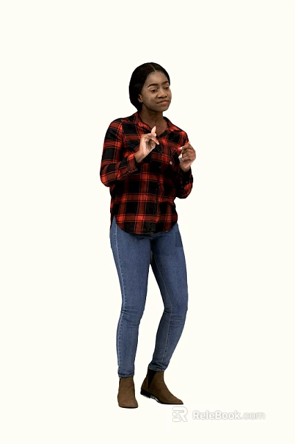 Woman In Red And Black Plaid Shirt And Blue Jeans Gesturing With Hands 3d model 