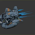 Futuristic Sci-Fi Mechanical Vehicle With Blue Orange Accents Detailed Structure And Thrusters