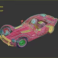Pink Sports Car Model with Open Top Design and Detailed Interior on Reflective Black Surface