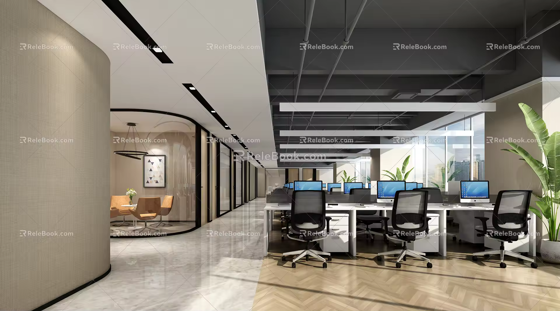 modern public office area office area 3d model
