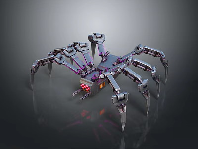 Mechanical Spider With Metallic Legs Purple Red Accents And Illuminated Robotic Body 3d model