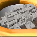 Geometric White Building Structure With Abstract Cube Design And Concrete Blocks