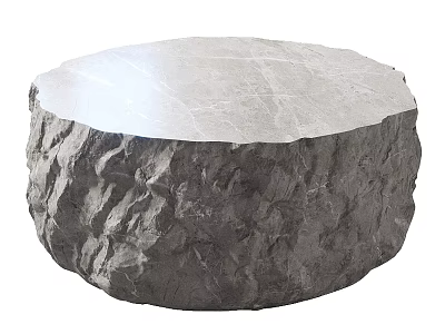 Round Natural Stone Coffee Table With Smooth Surface And Textured Rock Base Design 3d model