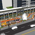 Vibrant Nighttime Commercial Street With Well Lit Shops Pedestrians Cars And Trees