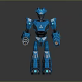 Blue Sci Fi Robot Game Movie Character With Glowing Mechanical Armor And Joints