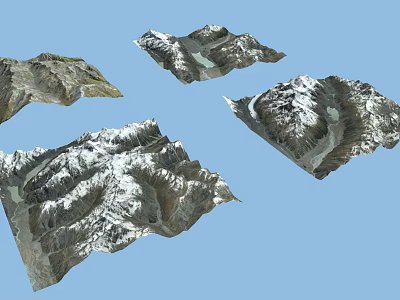 Realistic 3D Snow Covered Mountain Landscape With Clear Blue Sky Background 3d model