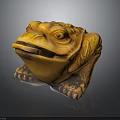 Golden Toad Statue With Intricate Carved Patterns On Black Background