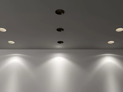 Multiple Ceiling Mounted Downlights and Spotlights Illuminating Interior Wall with Bright Lighting 3d model