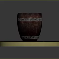 Dark Red Wooden Barrel Household Item With Black Circular Base And Gold Rim
