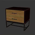 Modern Bedside Table With Two Drawers Wooden Front Dark Body And Black Metal Frame