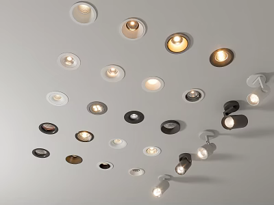Downlights and Spotlights with Various Styles Colors for Modern Home Ceiling and Wall Lighting 3d model