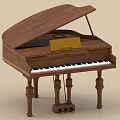 Classical Wooden Grand Piano With Open Lid Black White Keys Music Stand And Carved Legs