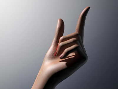 Woman's Hand With Natural Skin Tone And Red Nail Polish Pointing Upward Against Gray Background 3d model