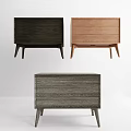 Three Modern Wooden Bedside Tables With Wood Grain Design Drawers And Slender Legs