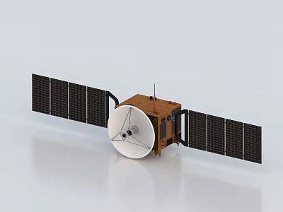 Public Facility Satellite Structure Featuring Solar Panels And Circular Antenna Design 3d model