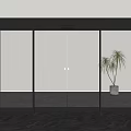 Modern Glass Sliding Door With White Wall Gray Floor And Potted Plant