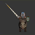Man Riding Wild Boar Holding Long Spear Wearing Armor And Shield