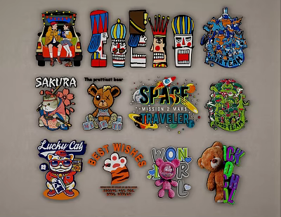 Colorful Cartoon Themed Wall Decor With Various Playful Characters And Graphics 3d model