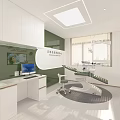 Dental Clinic Interior With White Cabinets Green Walls Treatment Chair And Computer