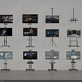 Multiple Flat Screen TVs on Various Stands in Modern Room Display Setup 3d model