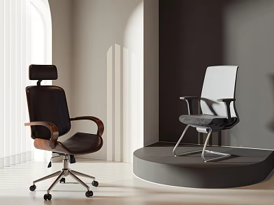 Modern Office Chairs with Wooden Armrests Headrest and Metal Frame on 3d model